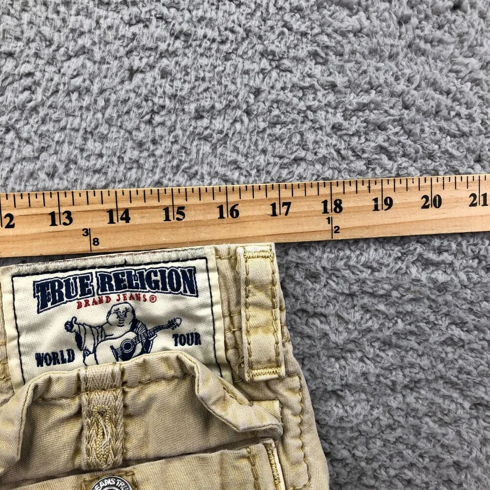 True Religion Shorts Mens 31 Beige Cargo Denim Relaxed Fit 12 Inseam Casual